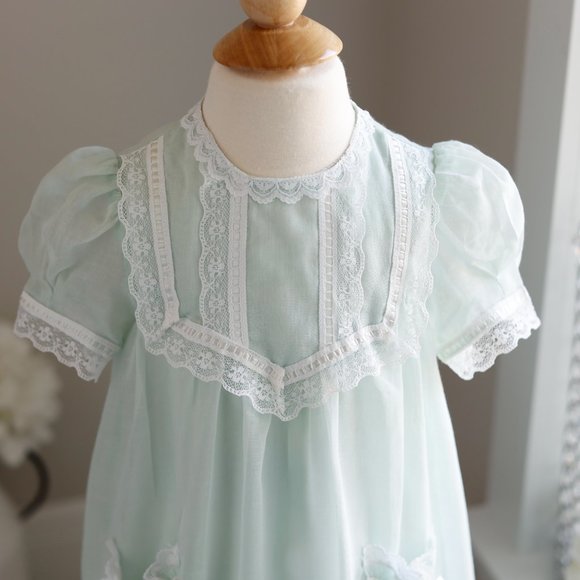 RARE Vintage Heirloom 1970's Gunne Sax Girls Dress Size 4/5 Mint Green GORGEOUS - Picture 2 of 10